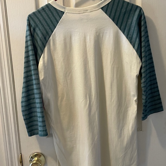 Lularoe Randy Cream with Green Striped 3/4 Sleeve T Shirt, Size S NWT - Picture 2 of 4